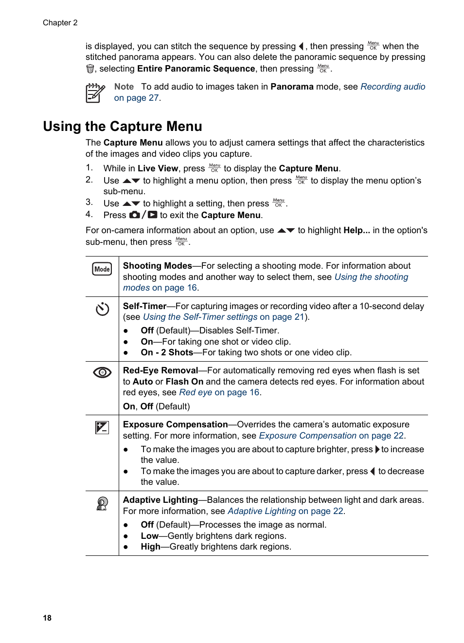 Using the capture menu | HP R725 User Manual | Page 18 / 56