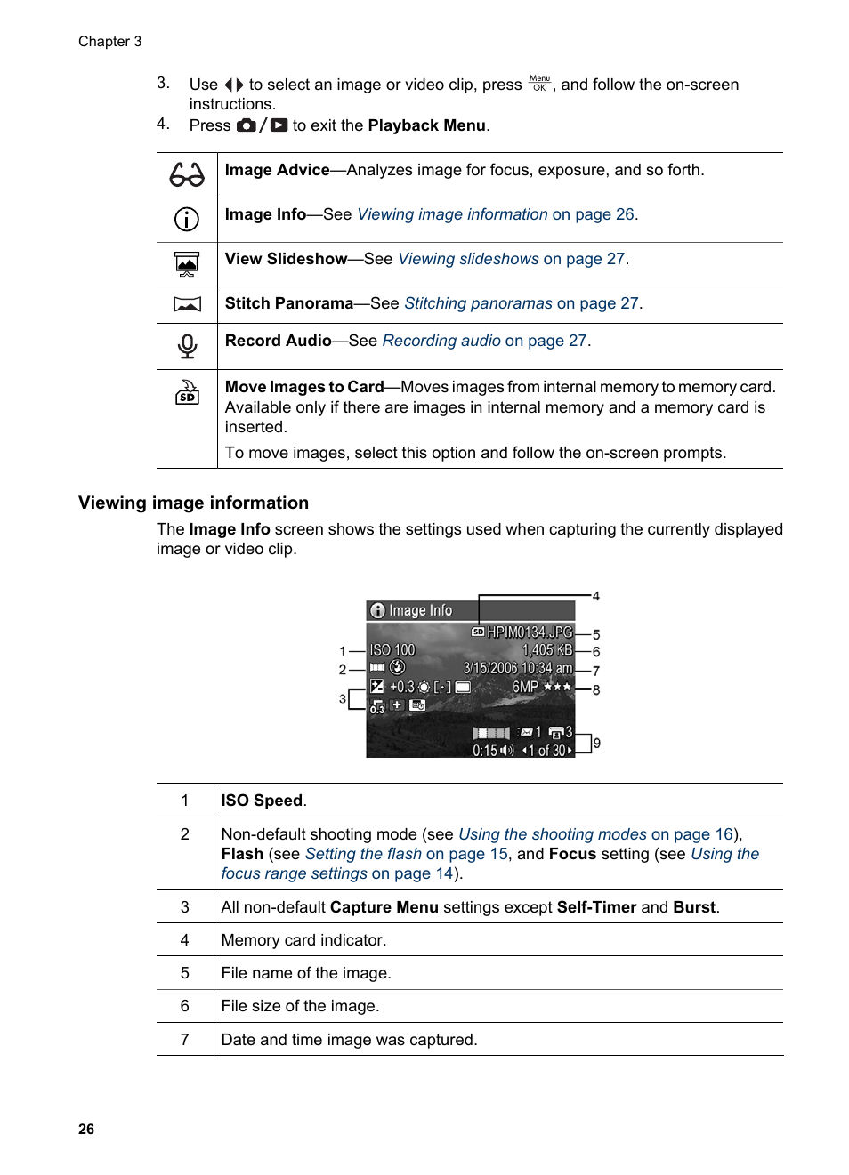 Viewing image information | HP R725 User Manual | Page 26 / 56