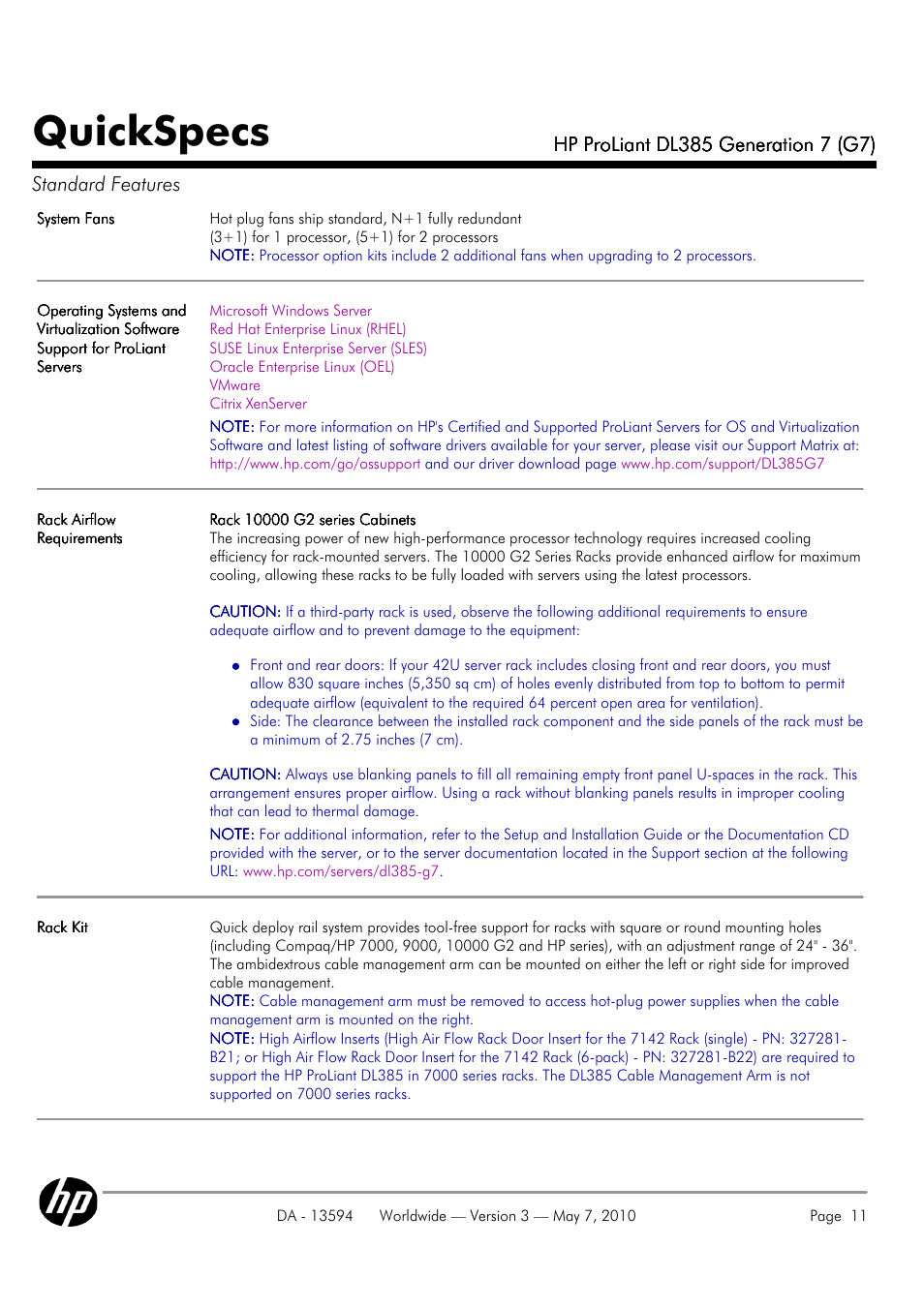 Quickspecs | HP ProLiant DL385 User Manual | Page 11 / 47