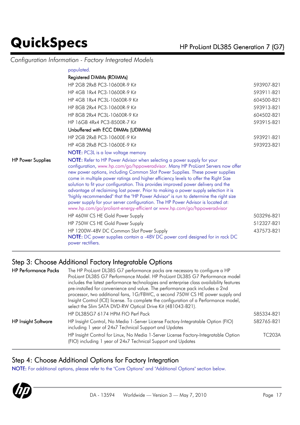 Quickspecs | HP ProLiant DL385 User Manual | Page 17 / 47