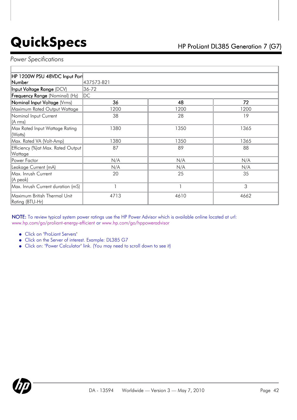 Quickspecs | HP ProLiant DL385 User Manual | Page 42 / 47