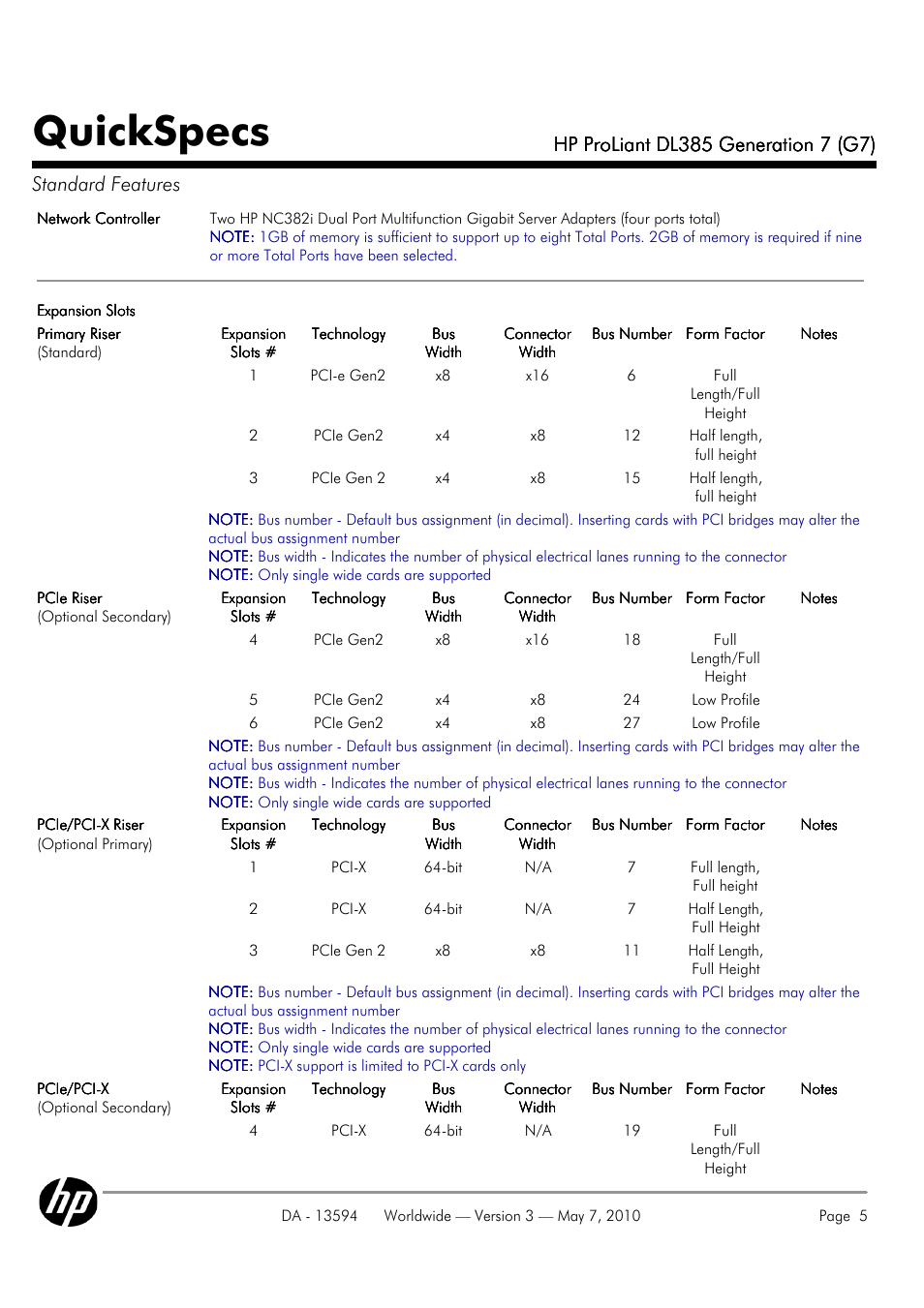 Quickspecs | HP ProLiant DL385 User Manual | Page 5 / 47
