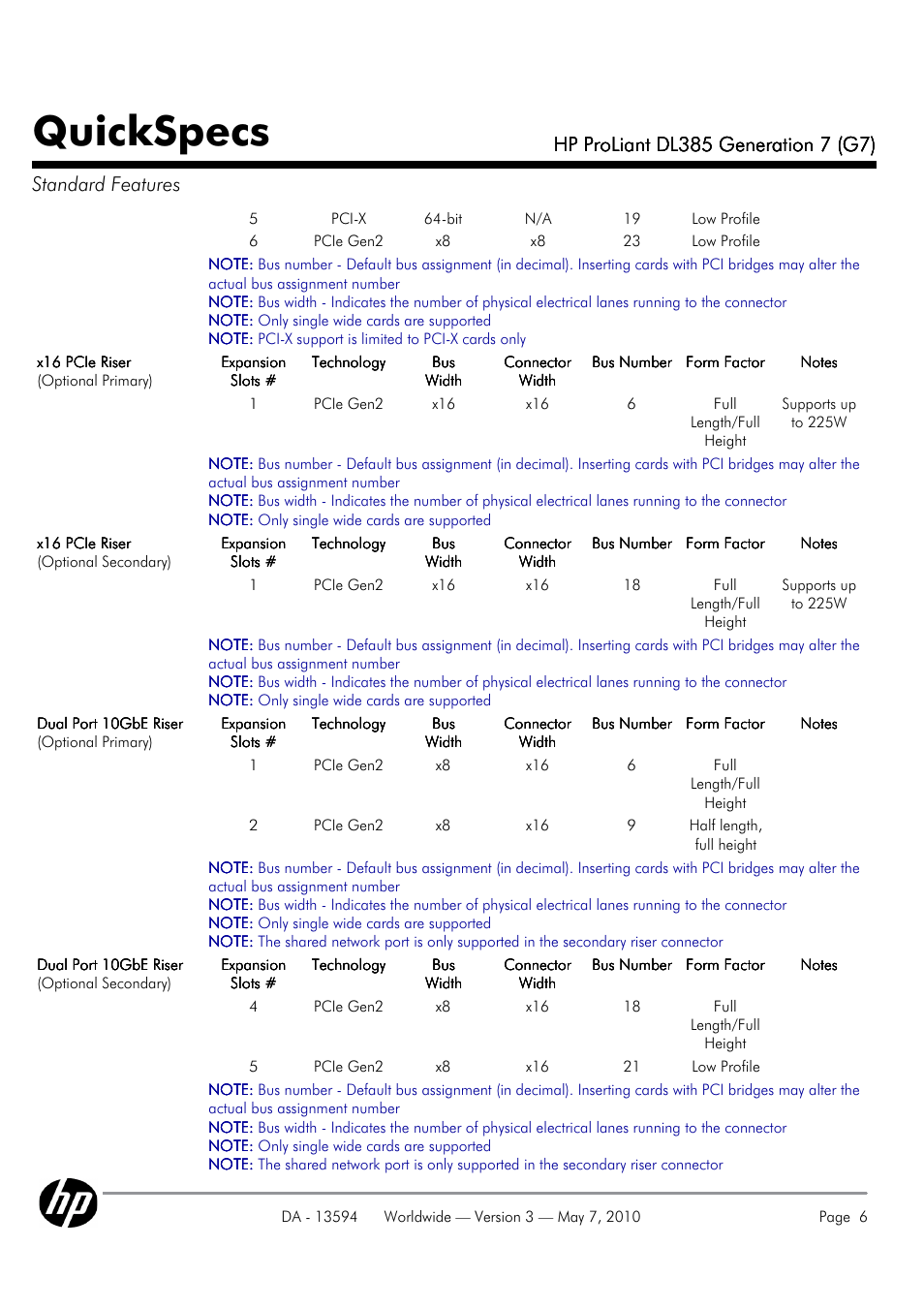 Quickspecs | HP ProLiant DL385 User Manual | Page 6 / 47