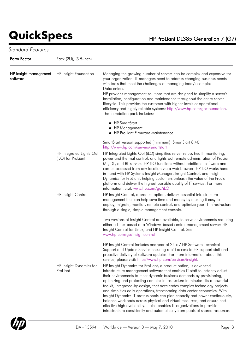 Quickspecs | HP ProLiant DL385 User Manual | Page 8 / 47