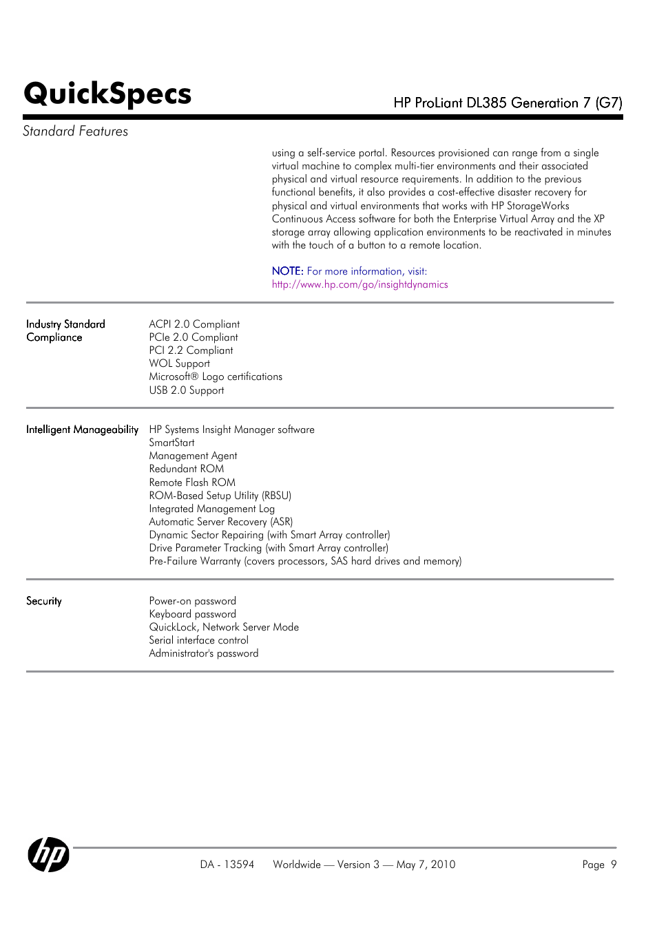 Quickspecs | HP ProLiant DL385 User Manual | Page 9 / 47