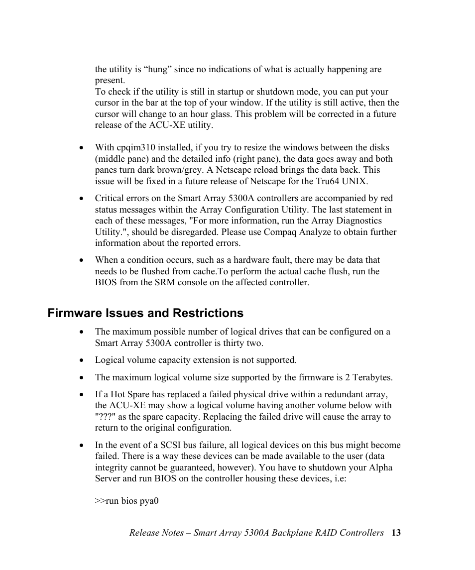 Firmware issues and restrictions, Firmware issues and restrictions 13 | HP 5300A User Manual | Page 17 / 19