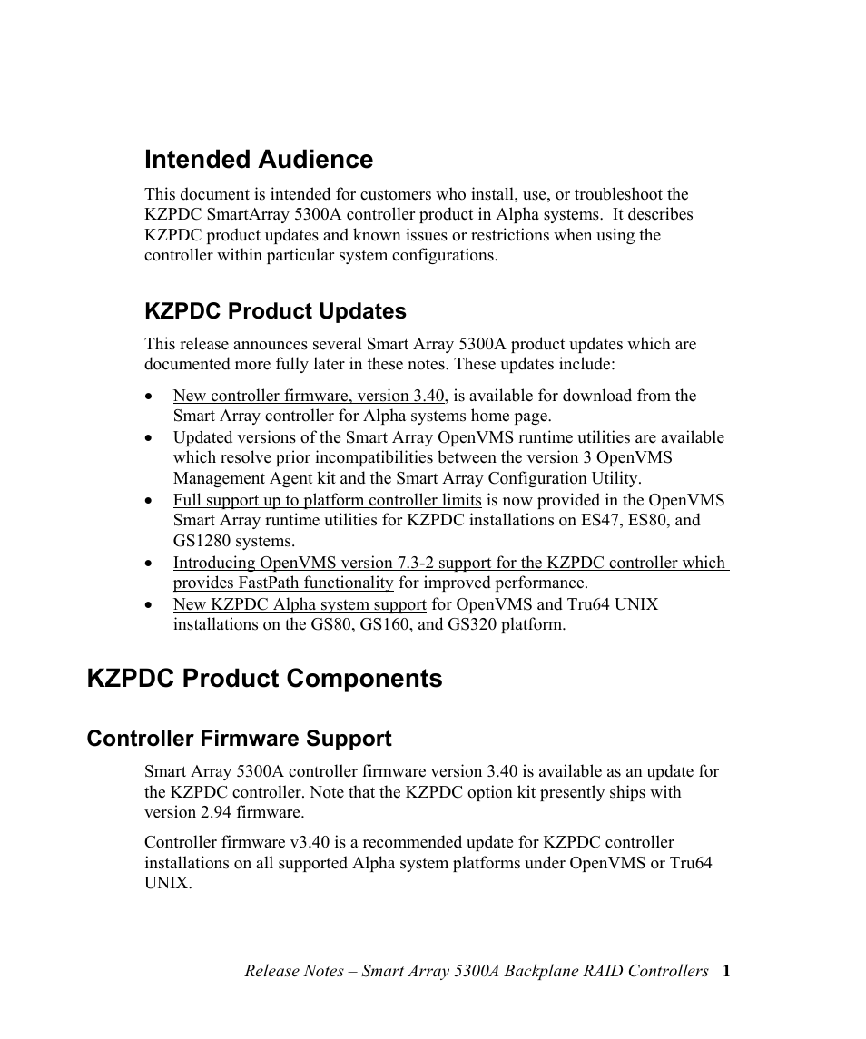 Intended audience, Kzpdc product updates, Kzpdc product components | Controller firmware support | HP 5300A User Manual | Page 5 / 19