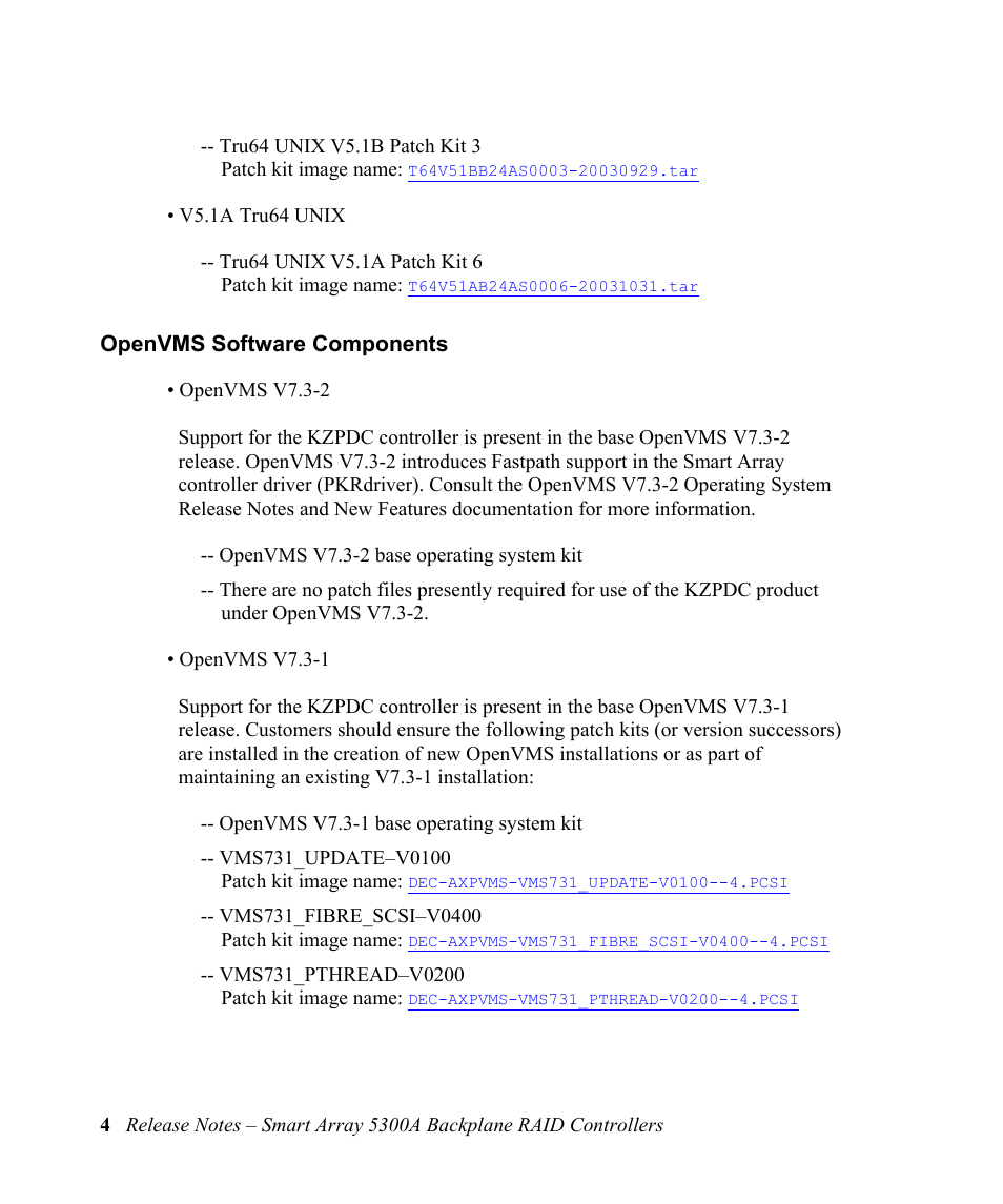 Openvms software components | HP 5300A User Manual | Page 8 / 19