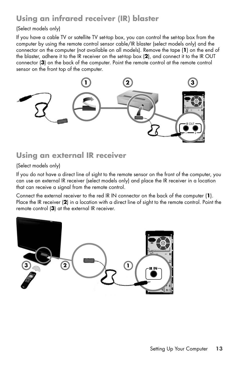 Using an infrared receiver (ir) blaster, Using an external ir receiver | HP Desktop Computer User Manual | Page 17 / 76