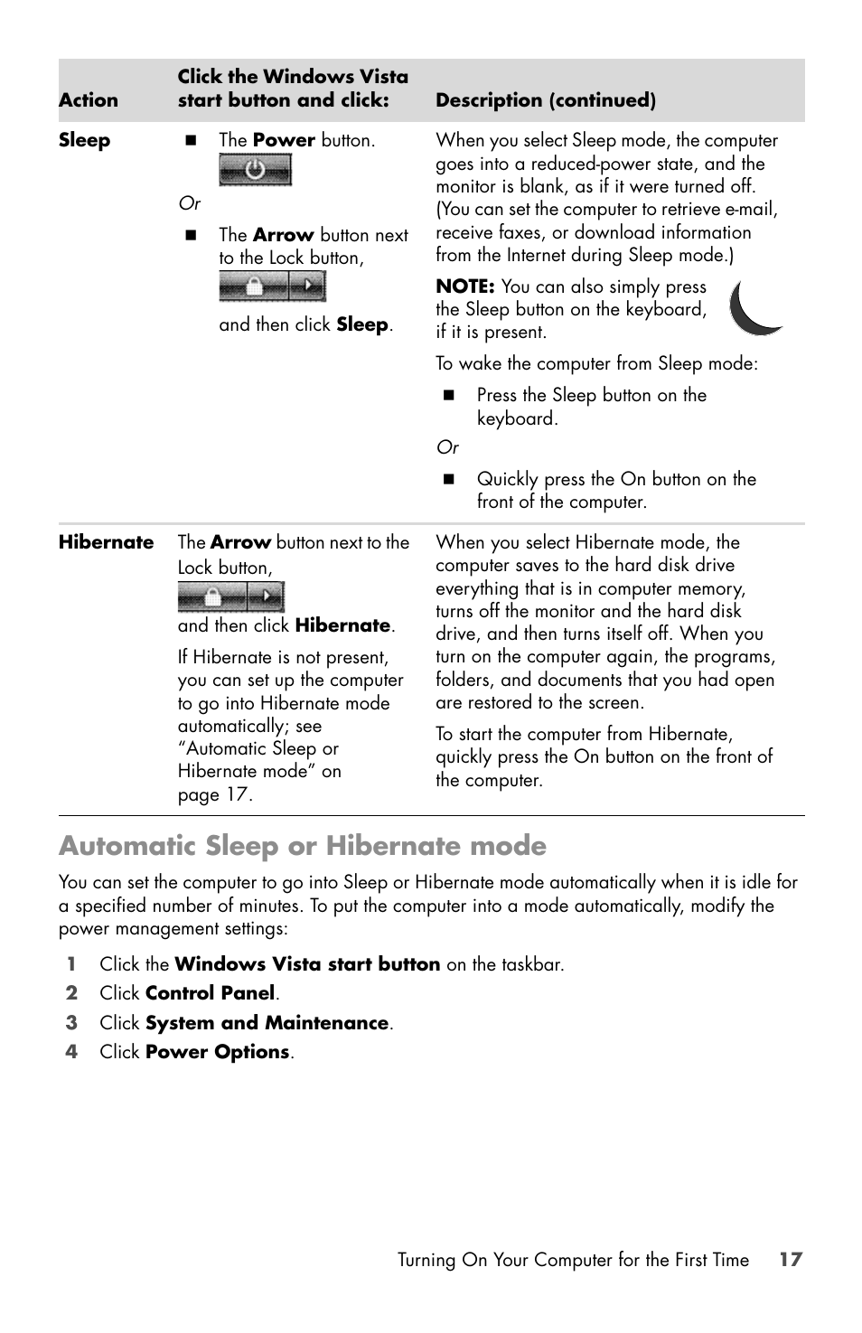 Automatic sleep or hibernate mode | HP Desktop Computer User Manual | Page 21 / 76