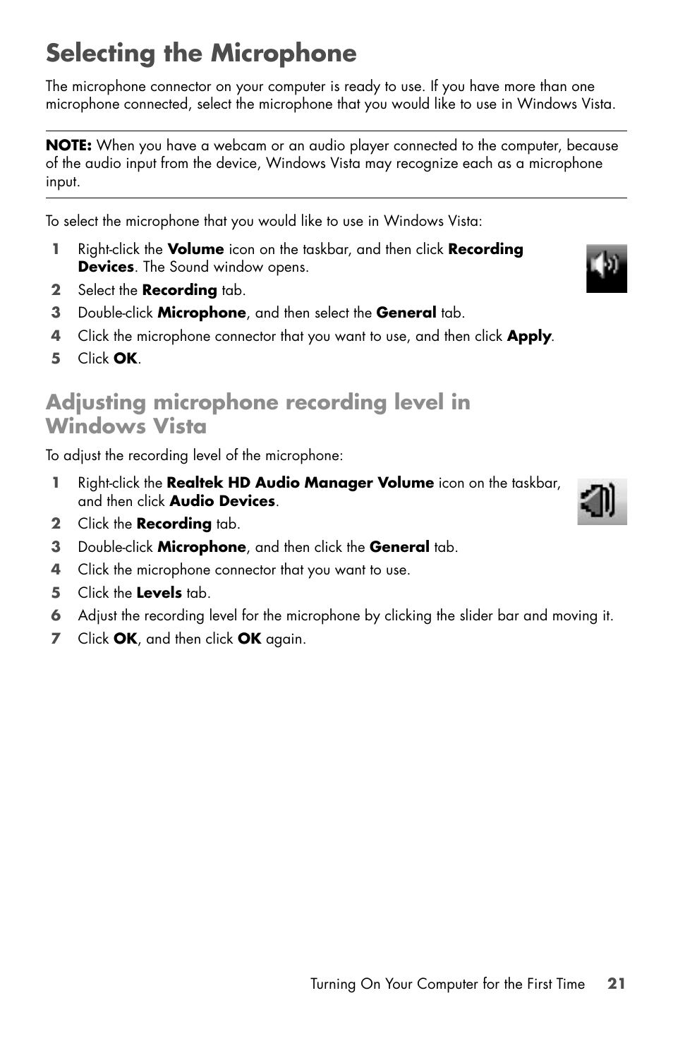 Selecting the microphone | HP Desktop Computer User Manual | Page 25 / 76