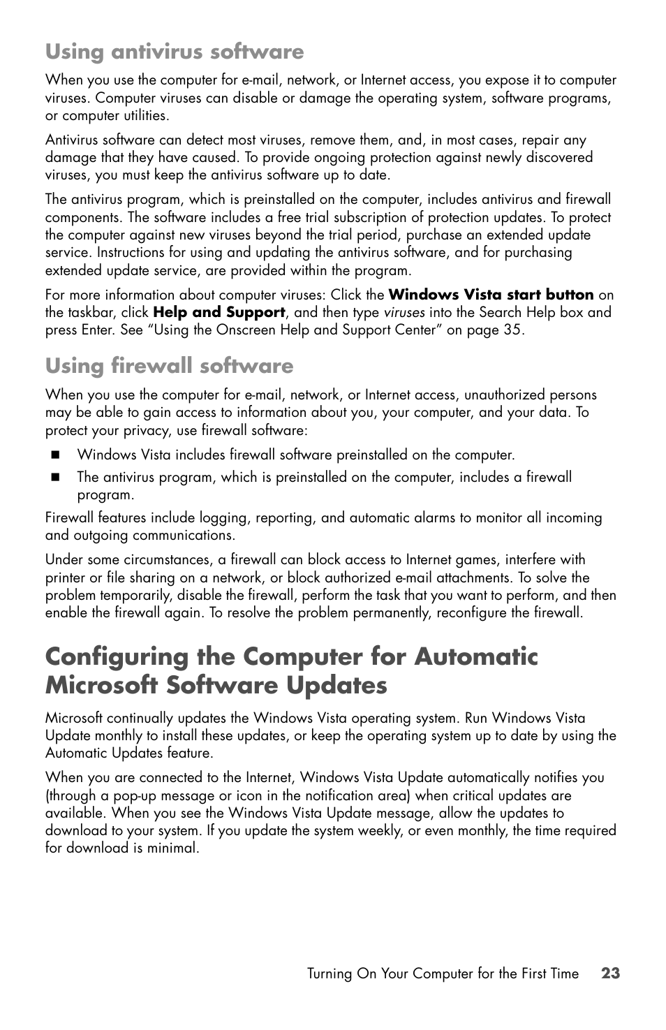 Using antivirus software, Using firewall software | HP Desktop Computer User Manual | Page 27 / 76