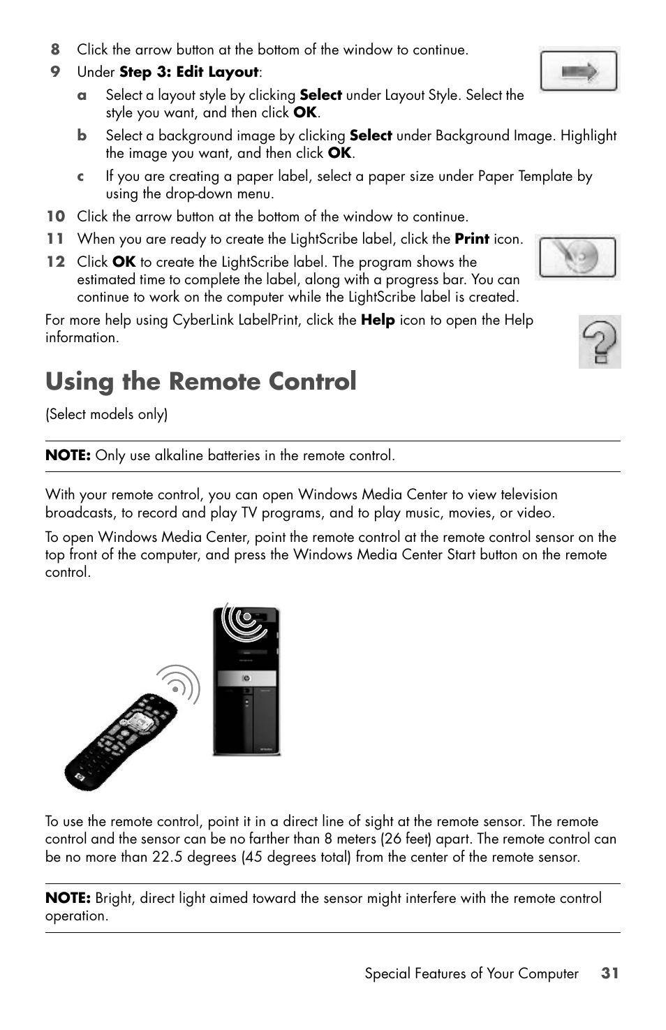 Using the remote control | HP Desktop Computer User Manual | Page 35 / 76