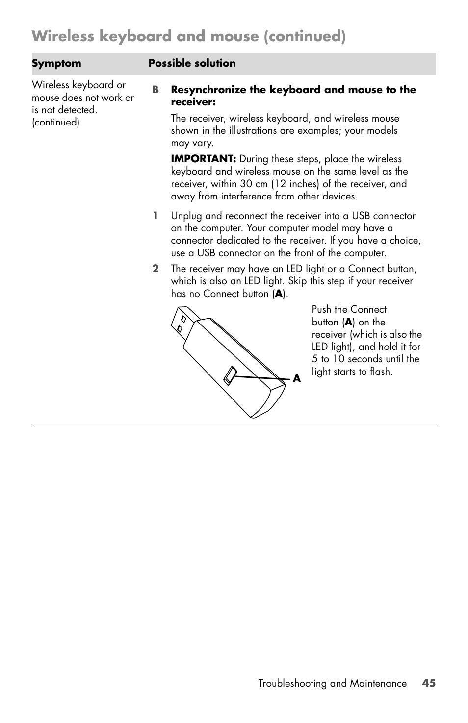 Wireless keyboard and mouse (continued) | HP Desktop Computer User Manual | Page 49 / 76