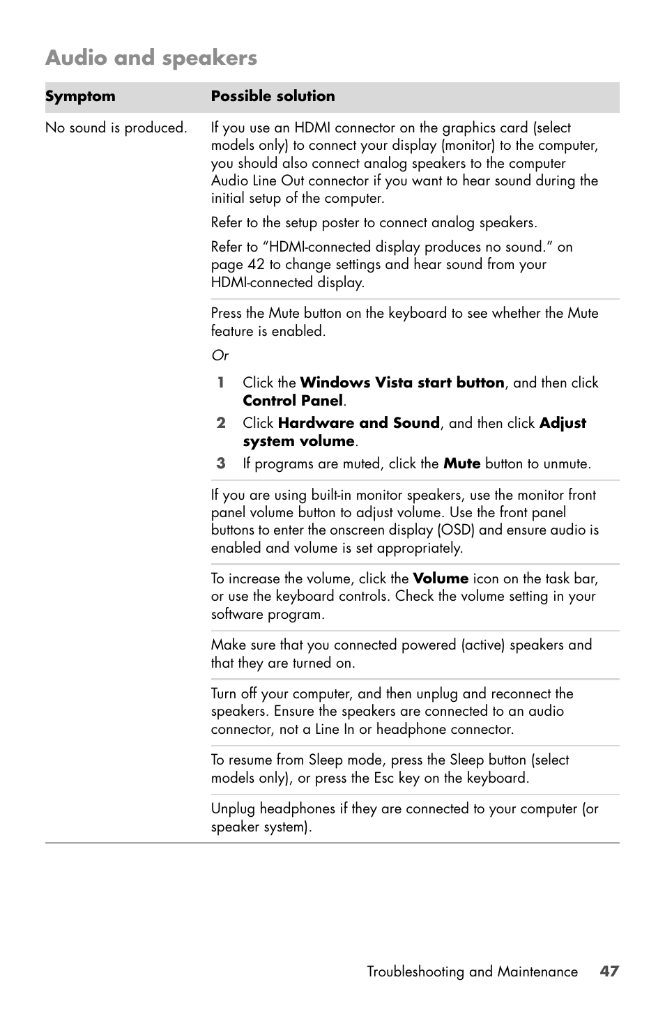 Audio and speakers | HP Desktop Computer User Manual | Page 51 / 76