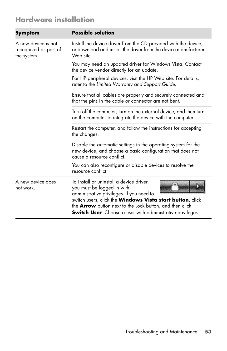 Hardware installation | HP Desktop Computer User Manual | Page 57 / 76