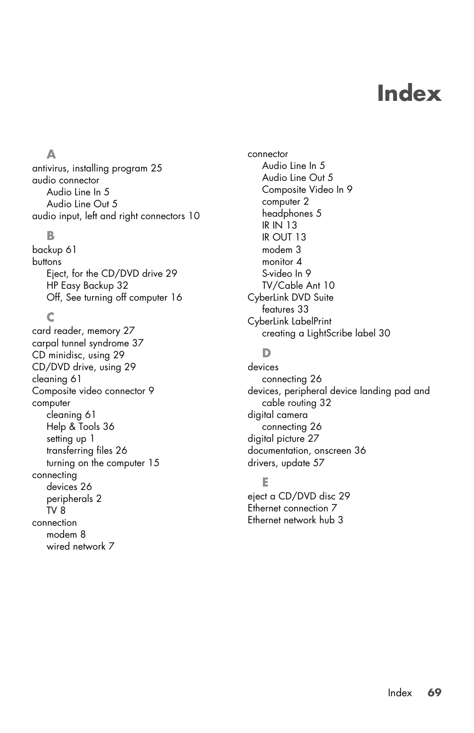 Index | HP Desktop Computer User Manual | Page 73 / 76