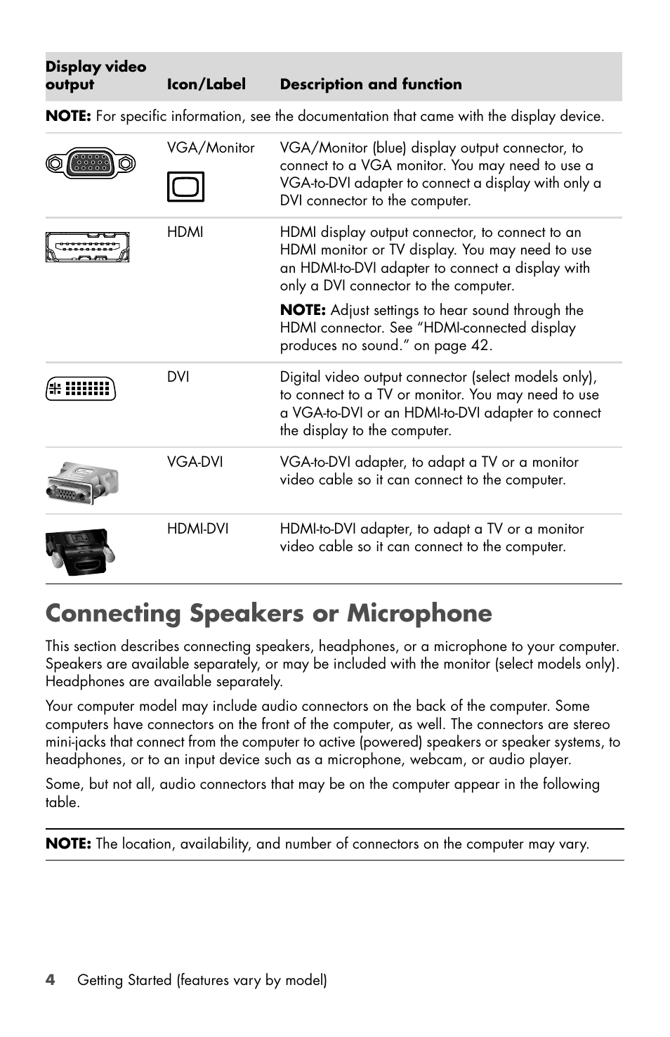 Connecting speakers or microphone | HP Desktop Computer User Manual | Page 8 / 76