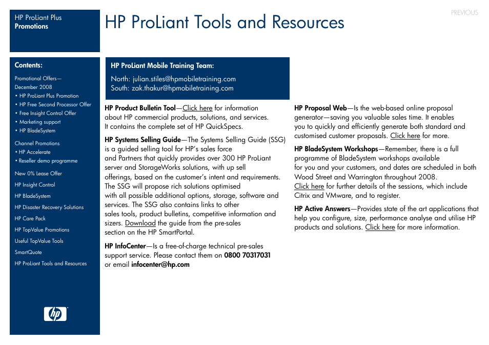 Hp proliant tools and resources, Next | HP ProLiant Plus User Manual | Page 11 / 11