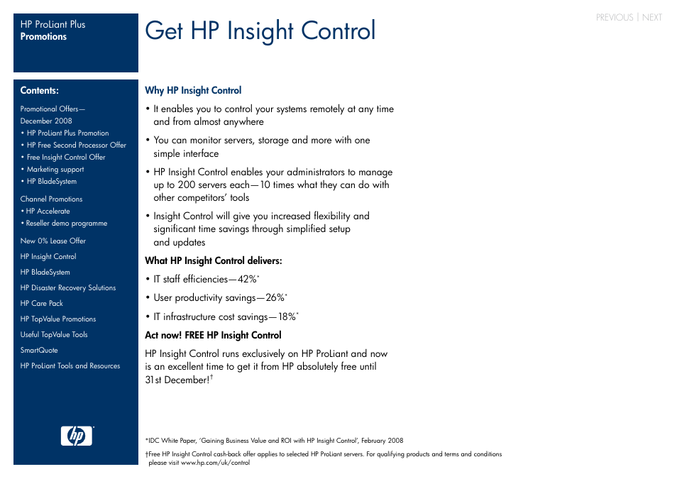 Hp insight control, Next, Get hp insight control | HP ProLiant Plus User Manual | Page 4 / 11