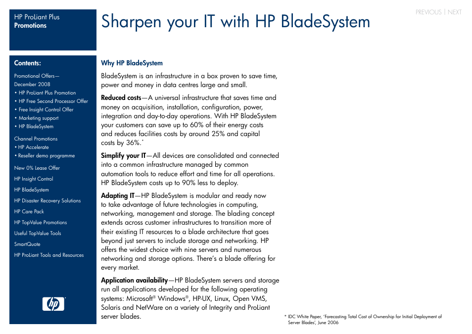 Hp bladesystem, Next, Sharpen your it with hp bladesystem | HP ProLiant Plus User Manual | Page 5 / 11