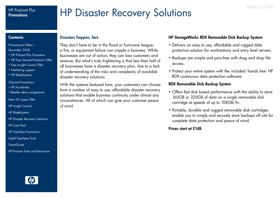 Hp disaster recovery solutions, Next | HP ProLiant Plus User Manual | Page 6 / 11