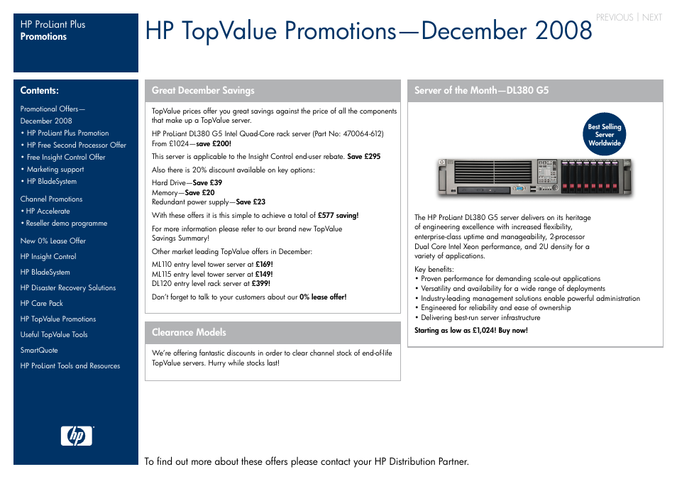 Hp topvalue promotions, Next, Hp topvalue promotions—december 2008 | HP ProLiant Plus User Manual | Page 8 / 11