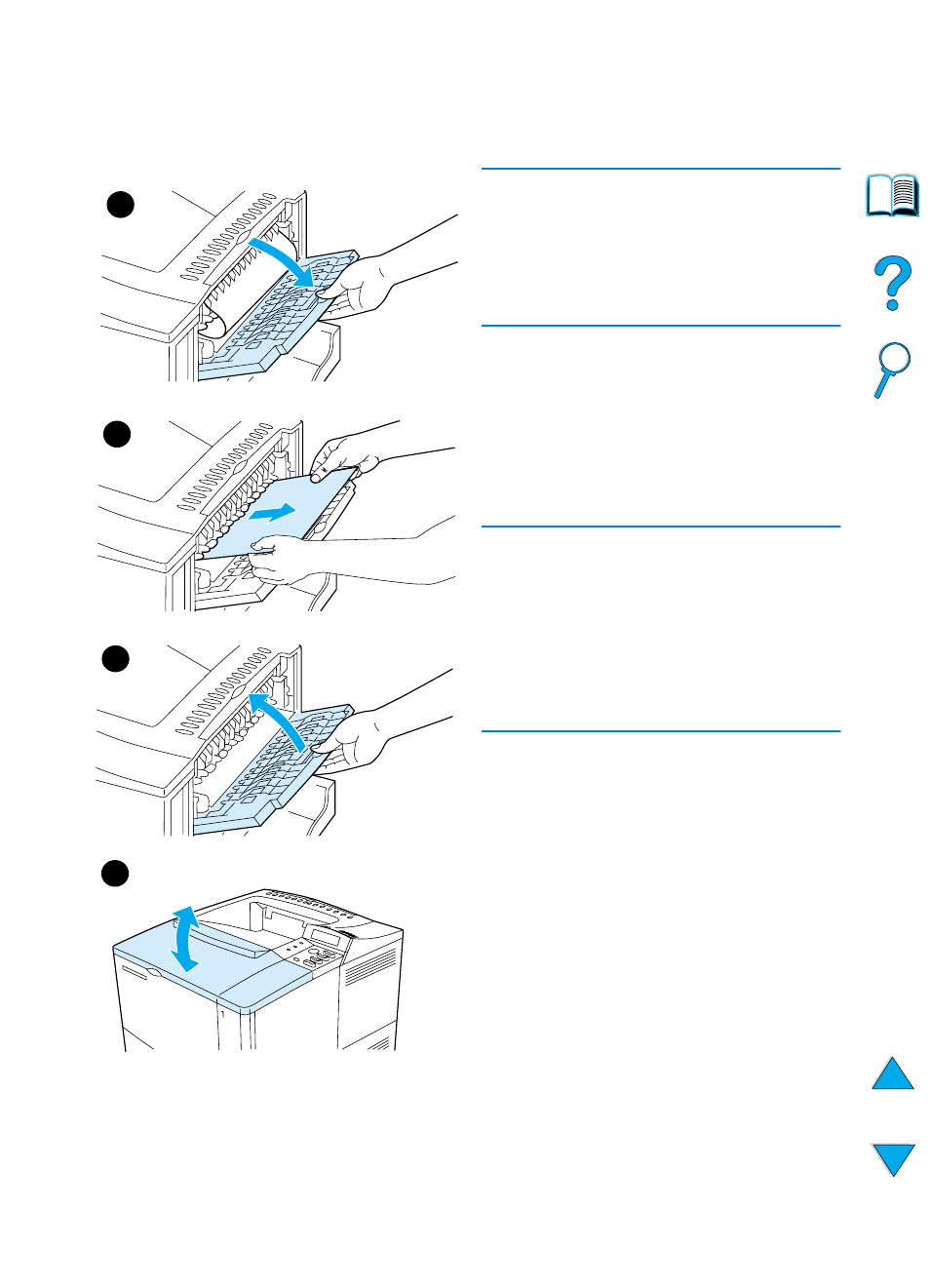 Clearing jams from the output areas | HP 4100TN User Manual | Page 108 / 278