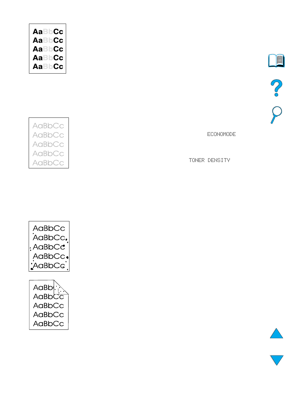 Specks, Light print (partial page), Light print (entire page) | HP 4100TN User Manual | Page 132 / 278