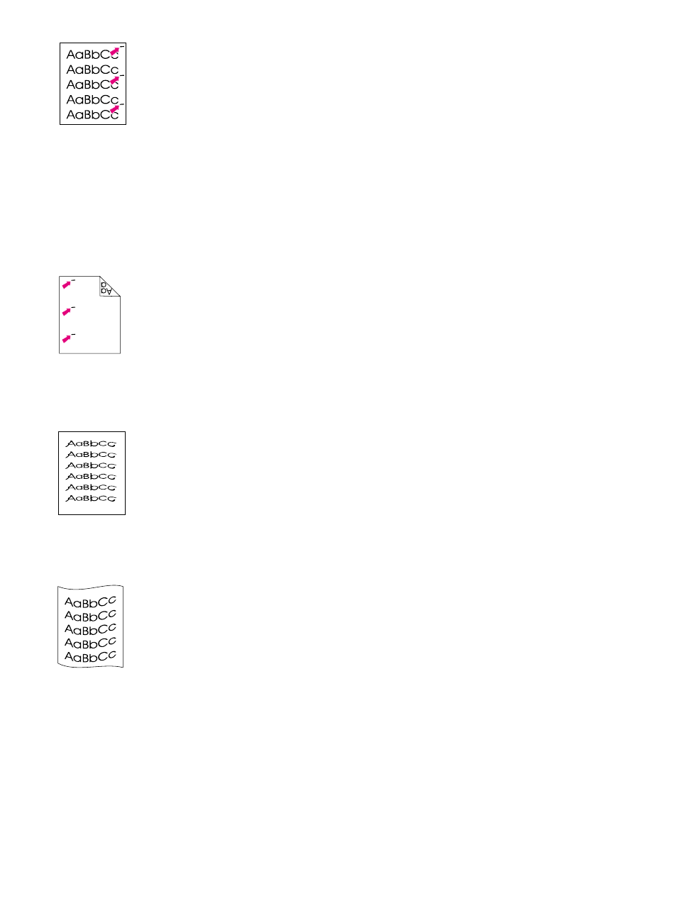 Repetitive defects on the front, Repetitive defects on the back, Misformed characters | Curl or wave | HP 2500n User Manual | Page 86 / 152