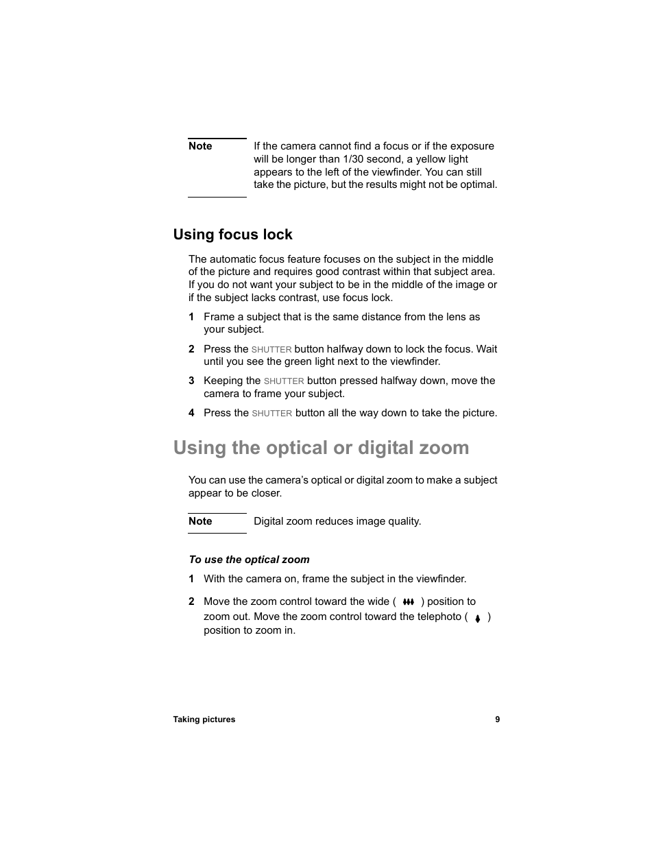 Using the optical or digital zoom, Using focus lock | HP 612 User Manual | Page 17 / 84