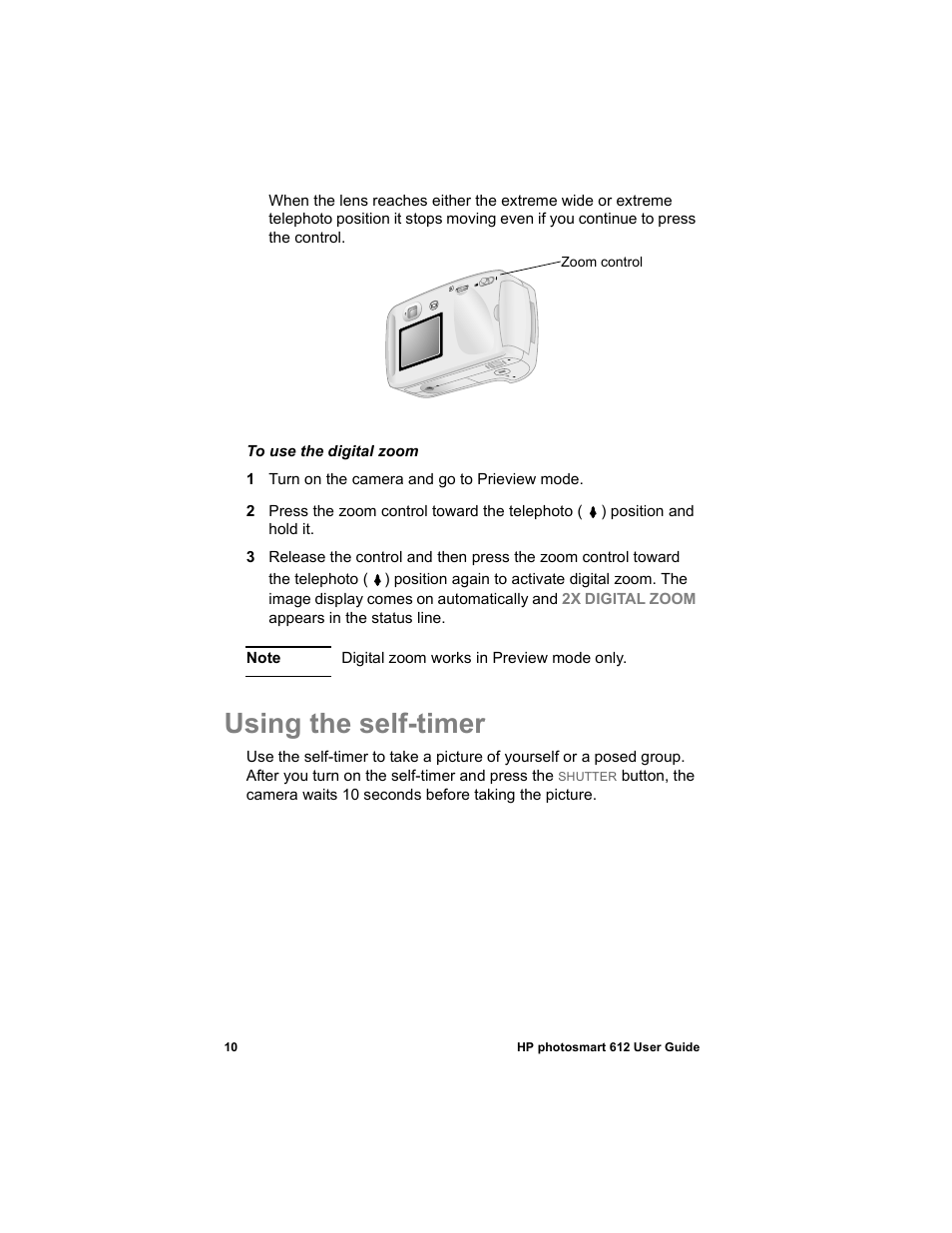 Using the self-timer | HP 612 User Manual | Page 18 / 84