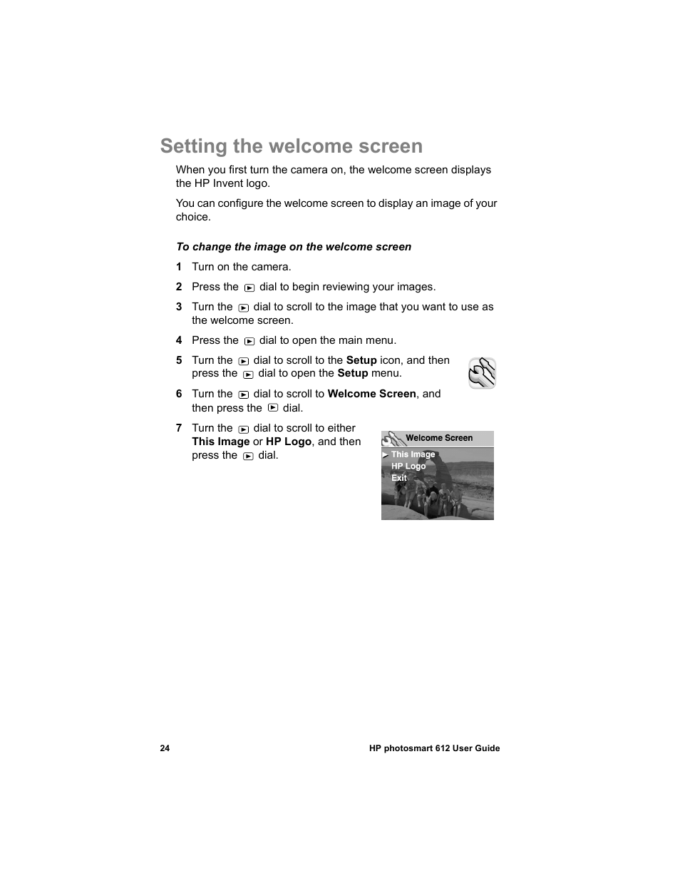 Setting the welcome screen | HP 612 User Manual | Page 32 / 84