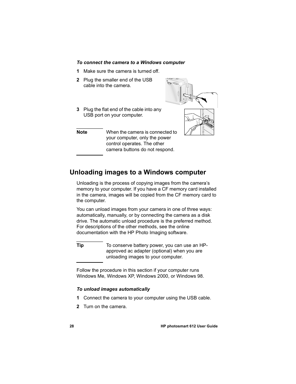 Unloading images to a windows computer | HP 612 User Manual | Page 36 / 84