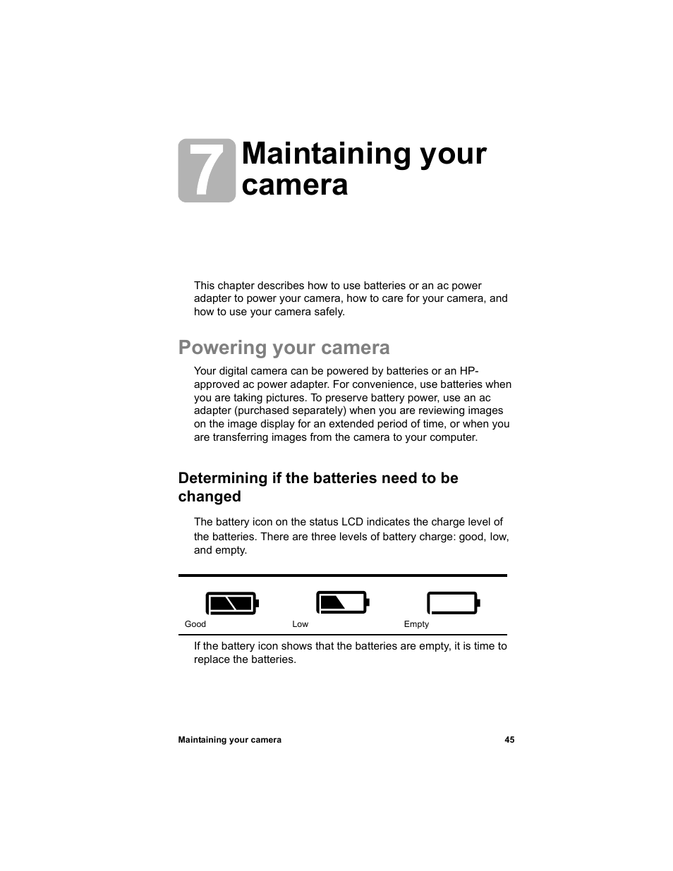 Maintaining your camera, Powering your camera | HP 612 User Manual | Page 53 / 84