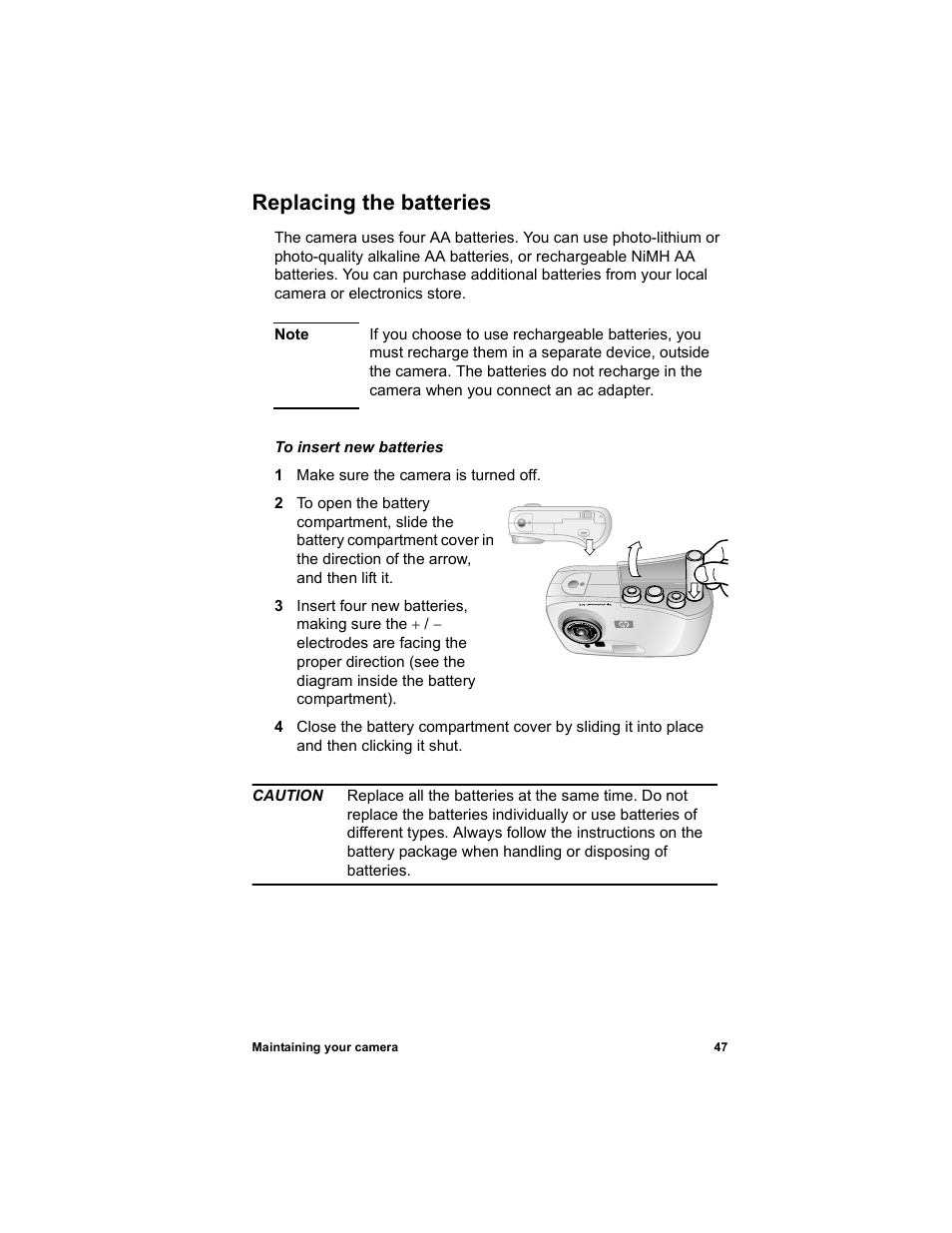 Replacing the batteries | HP 612 User Manual | Page 55 / 84