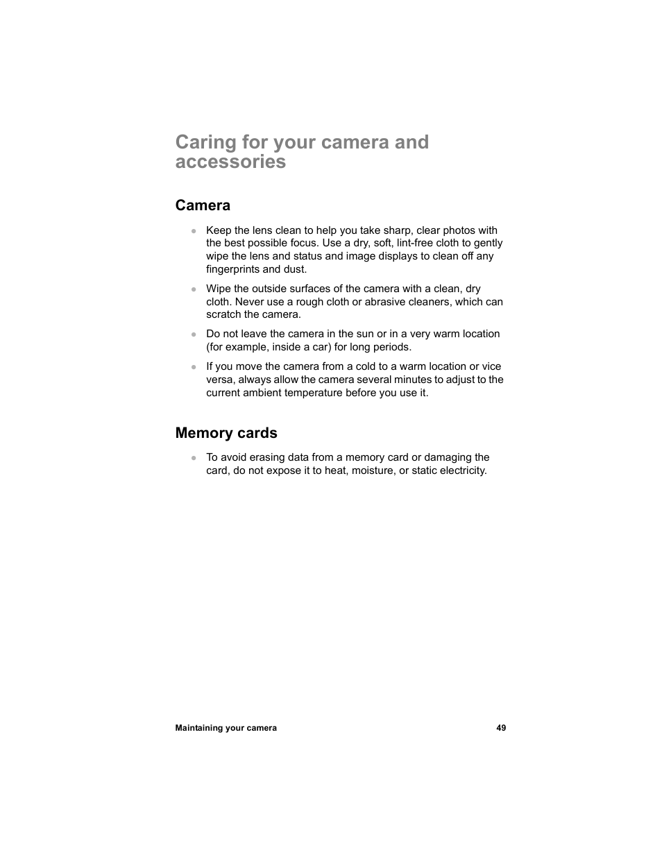 Caring for your camera and accessories, Camera | HP 612 User Manual | Page 57 / 84
