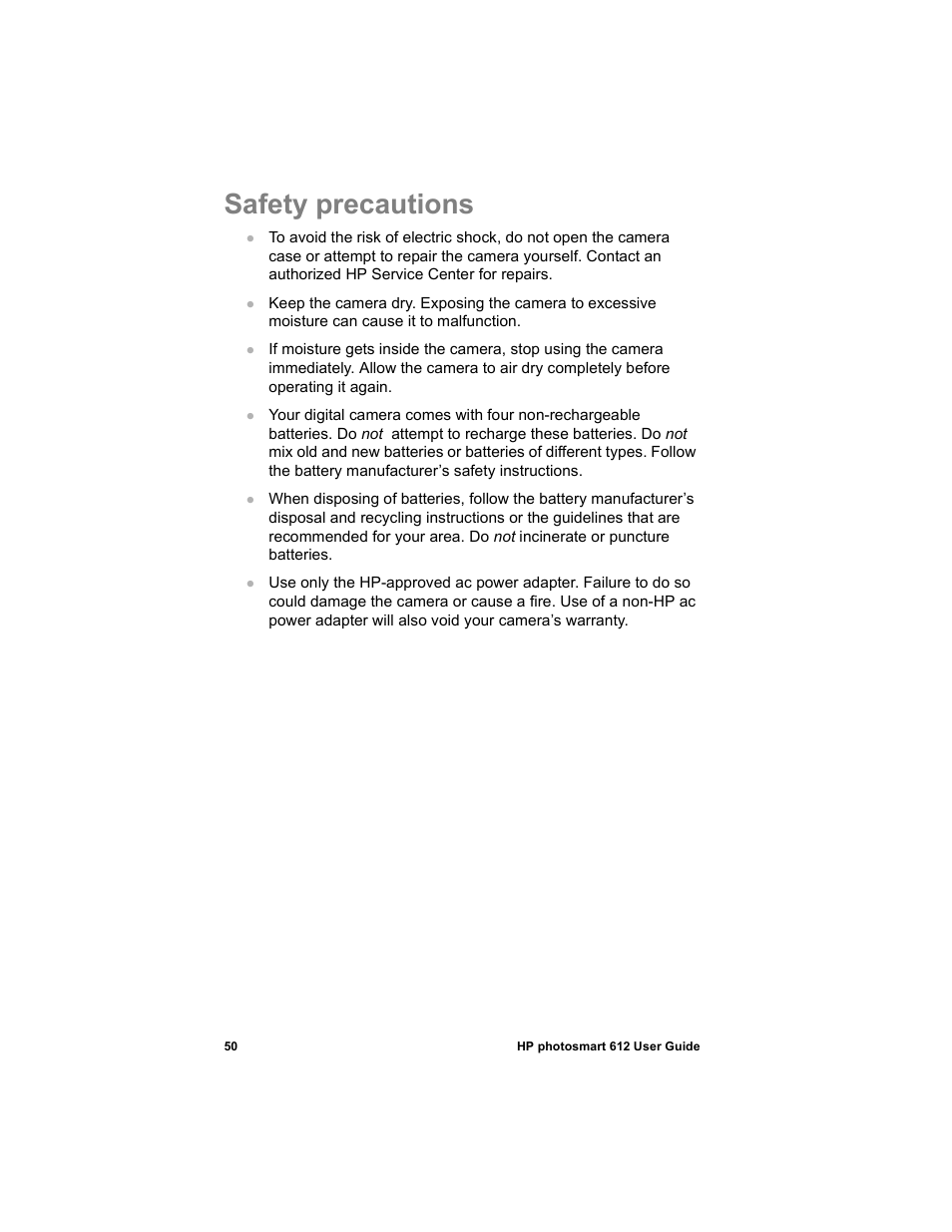 Safety precautions | HP 612 User Manual | Page 58 / 84