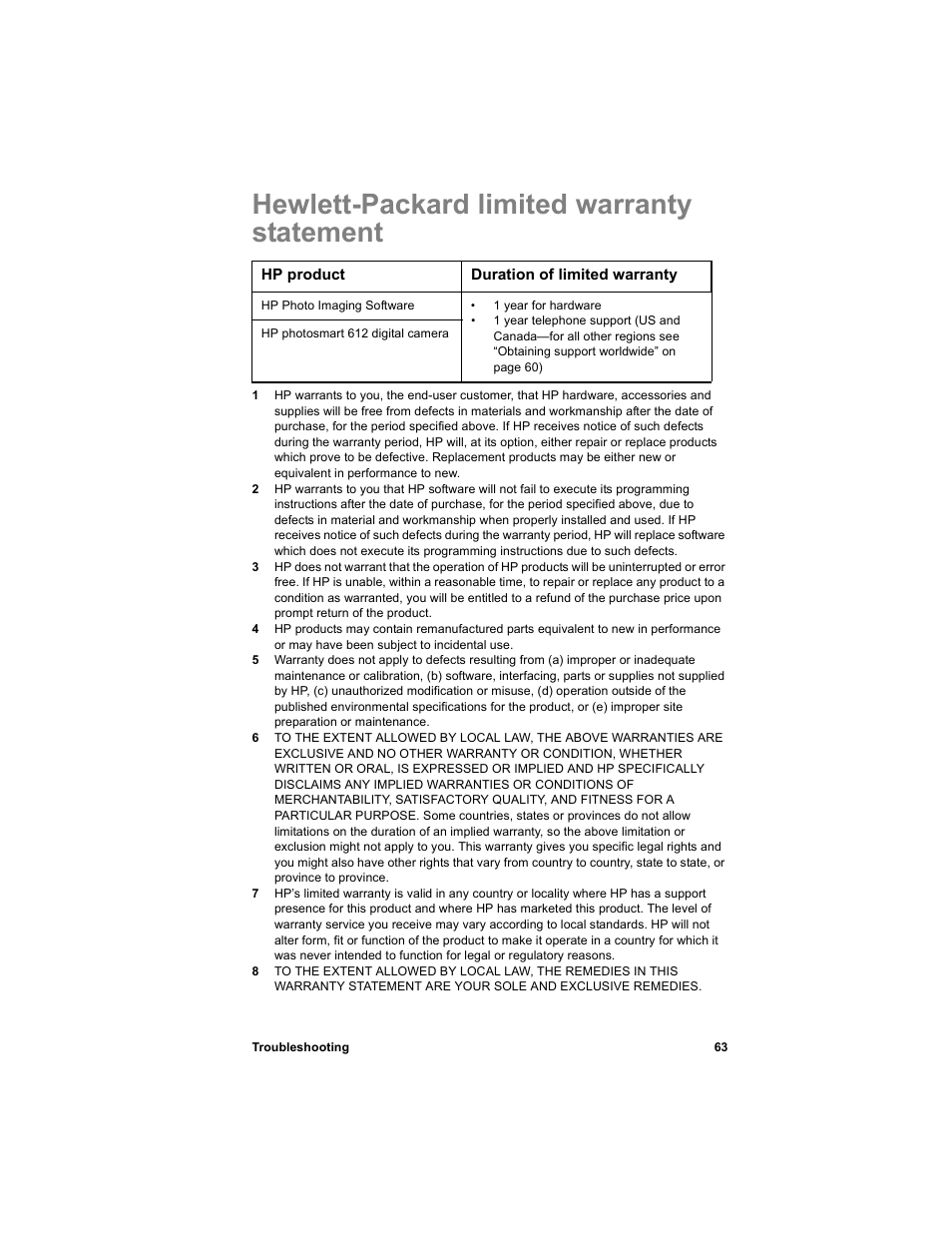 Hewlett-packard limited warranty statement | HP 612 User Manual | Page 71 / 84