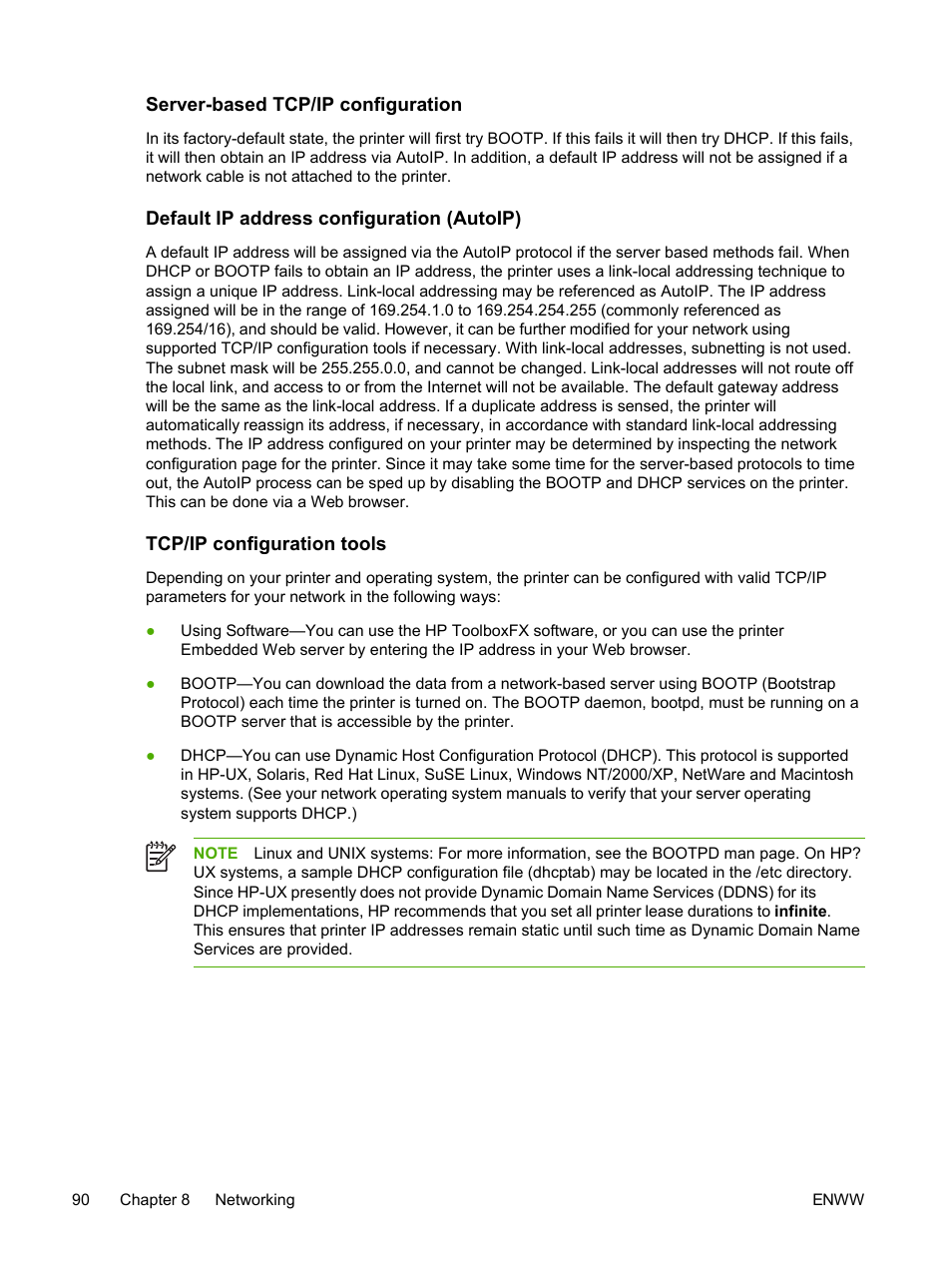 Server-based tcp/ip configuration, Default ip address configuration (autoip), Tcp/ip configuration tools | HP 2605dtn User Manual | Page 102 / 228