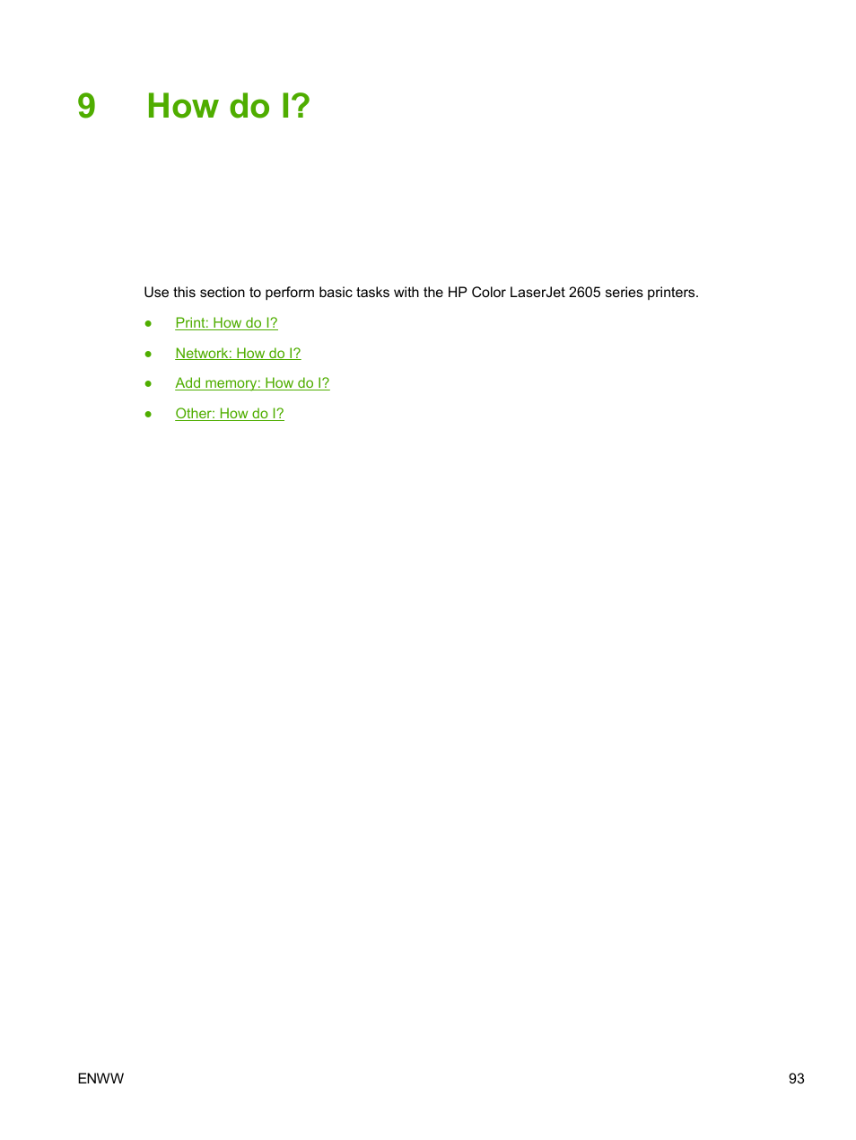 How do i, 9 how do i, 9how do i | HP 2605dtn User Manual | Page 105 / 228