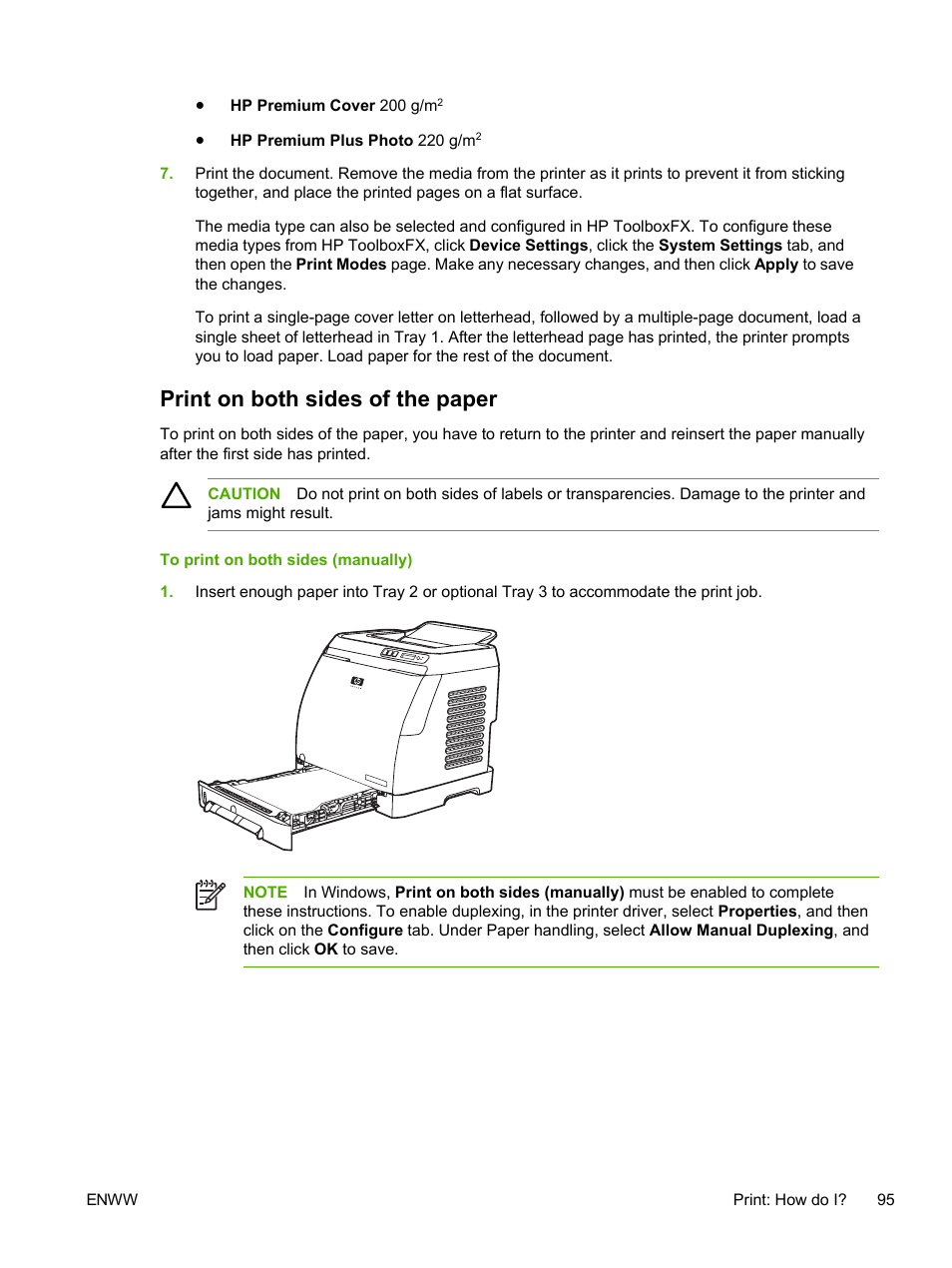 Print on both sides of the paper | HP 2605dtn User Manual | Page 107 / 228