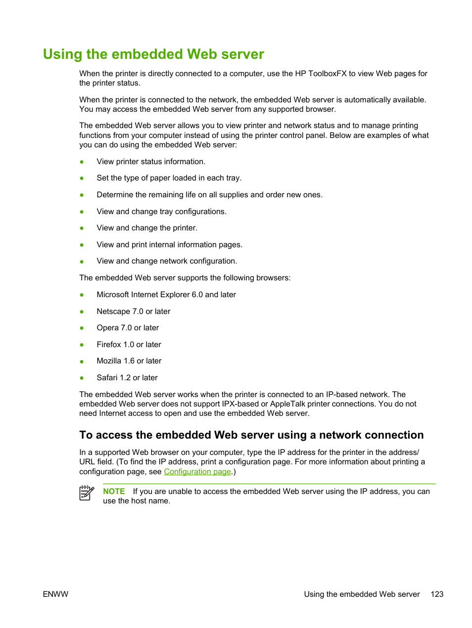 Using the embedded web server | HP 2605dtn User Manual | Page 135 / 228
