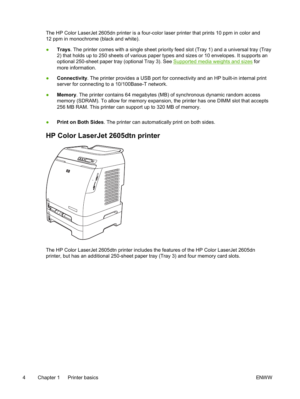 Hp color laserjet 2605dtn printer | HP 2605dtn User Manual | Page 16 / 228