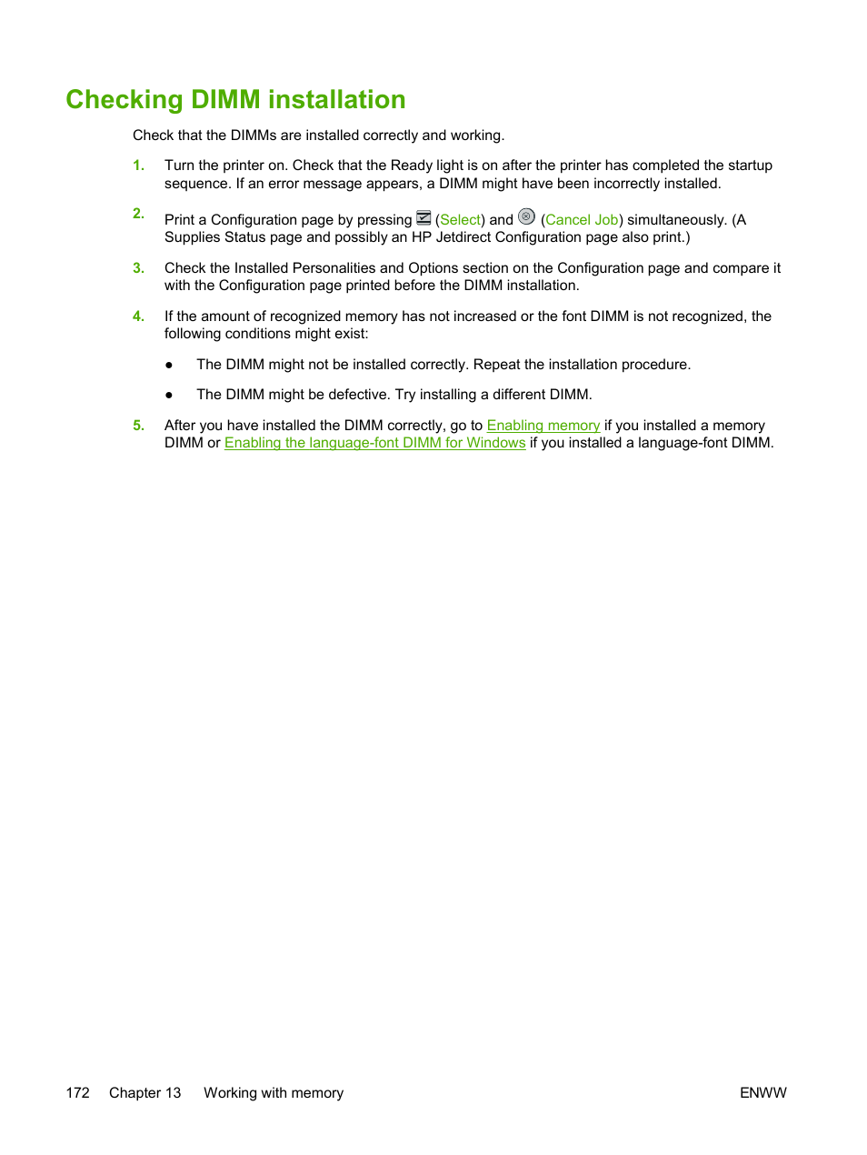 Checking dimm installation | HP 2605dtn User Manual | Page 184 / 228