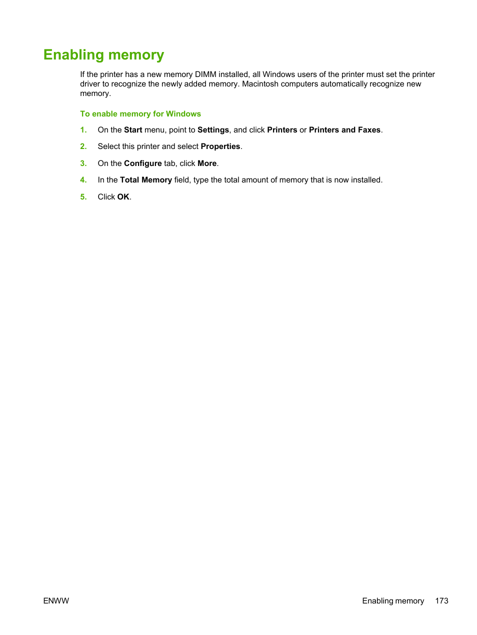 Enabling memory | HP 2605dtn User Manual | Page 185 / 228