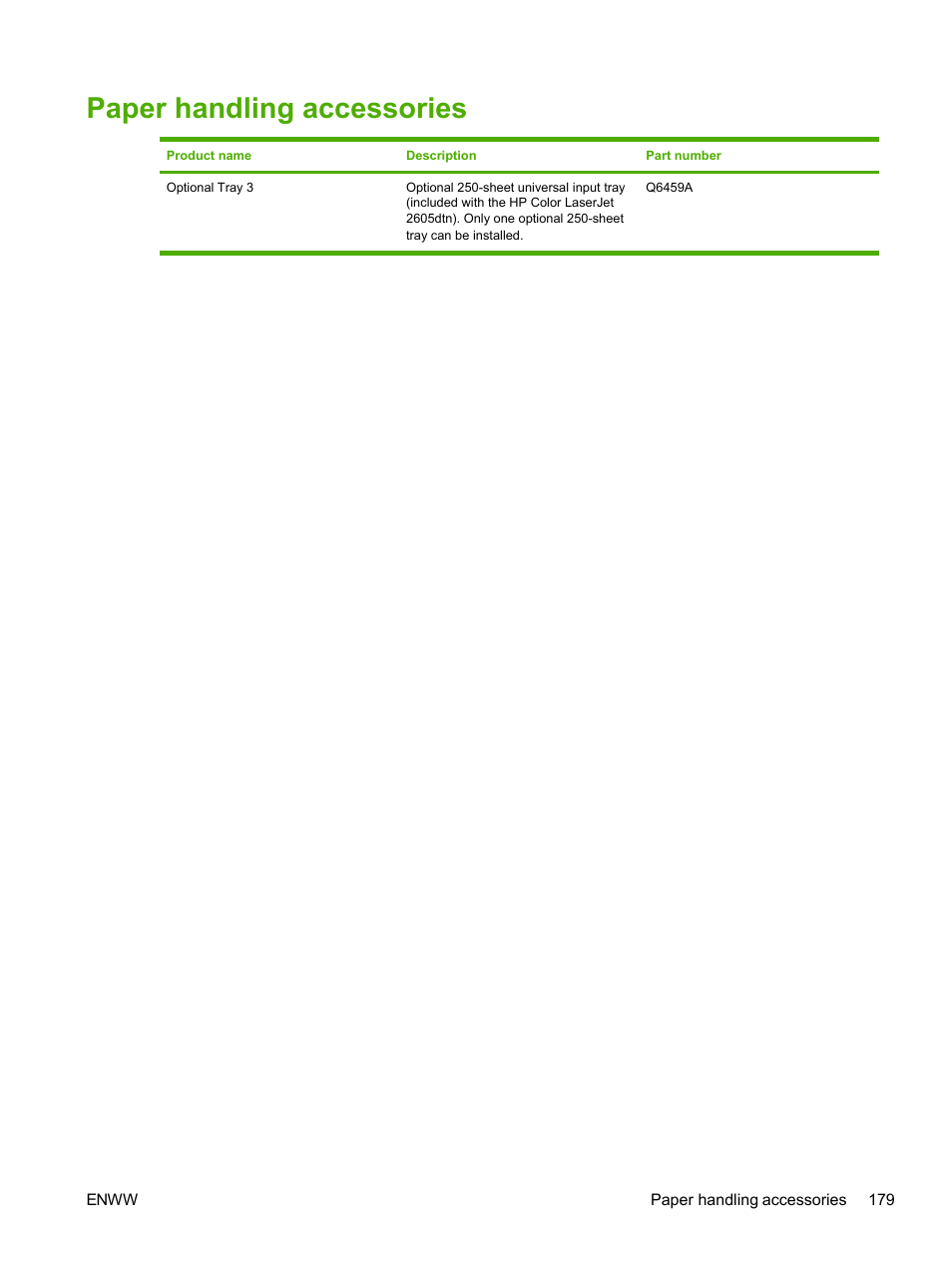 Paper handling accessories | HP 2605dtn User Manual | Page 191 / 228