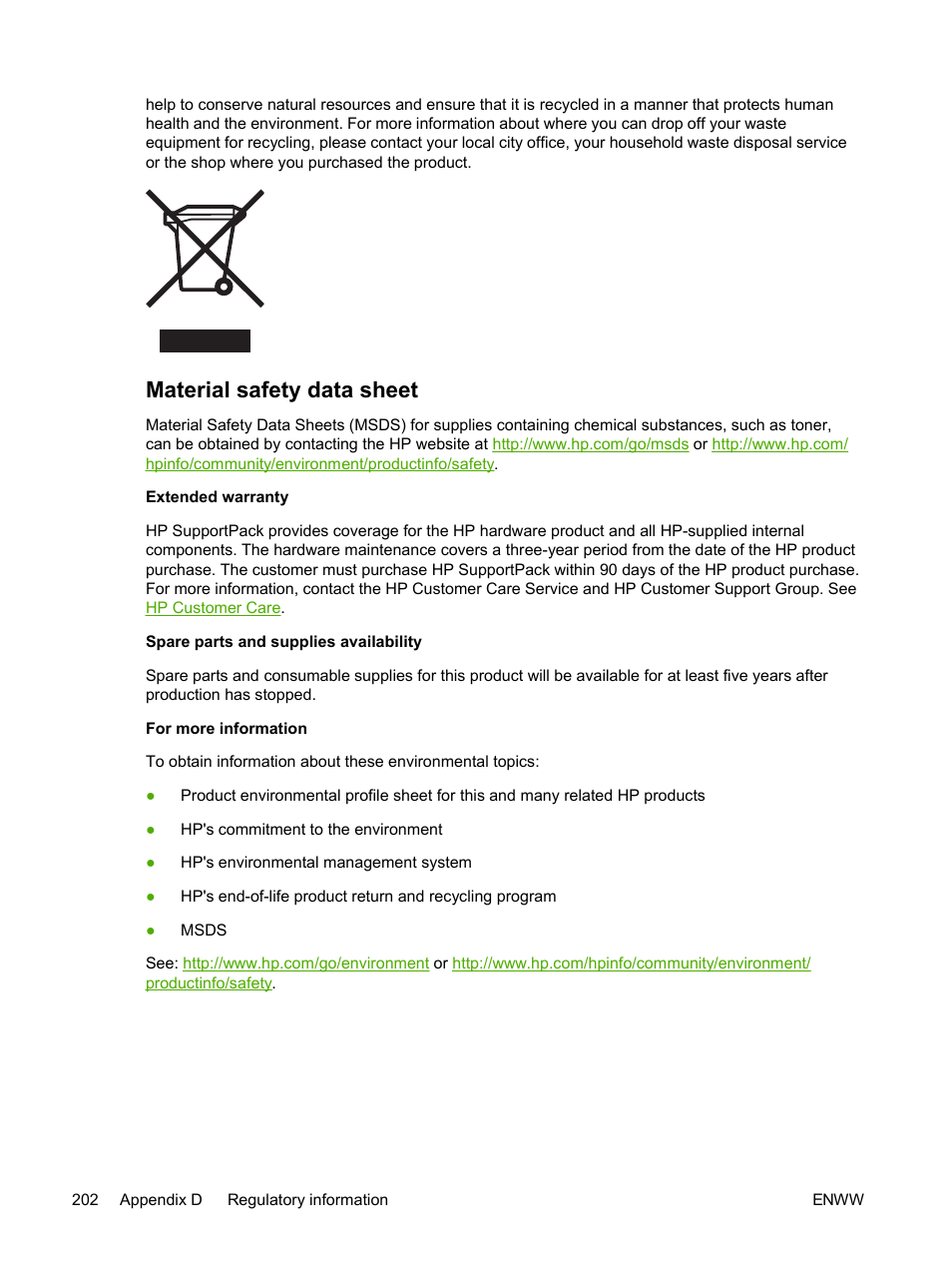 Material safety data sheet | HP 2605dtn User Manual | Page 214 / 228