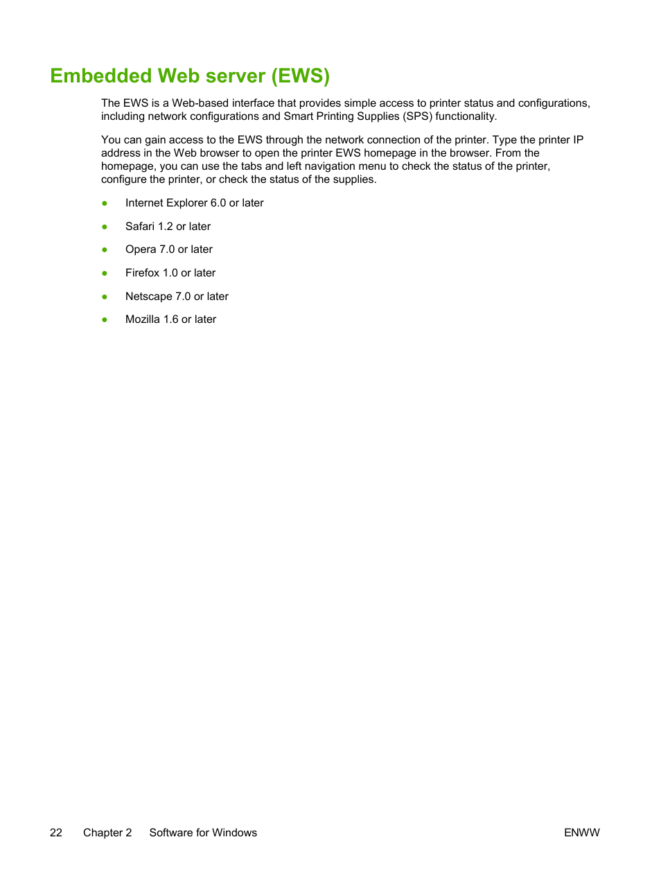 Embedded web server (ews) | HP 2605dtn User Manual | Page 34 / 228