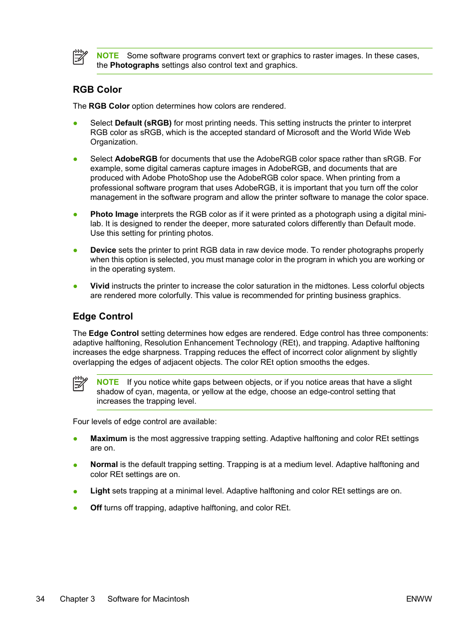 Rgb color, Edge control, Rgb color edge control | HP 2605dtn User Manual | Page 46 / 228